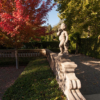 Bealieu Garden's Sunken Garden balustrade with cherub