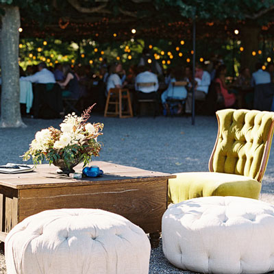 Beaulieu Garden Arbor lounge setup with dinner party in the background